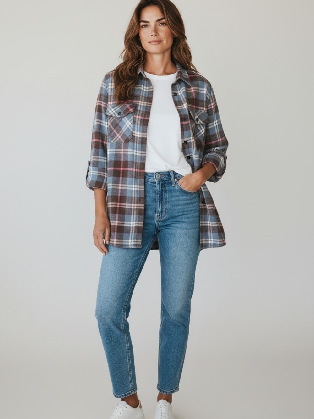 Matchstick Plaid Flannel Shirt Women’s Medium Button Down Roll Tab Sleeve Cotton